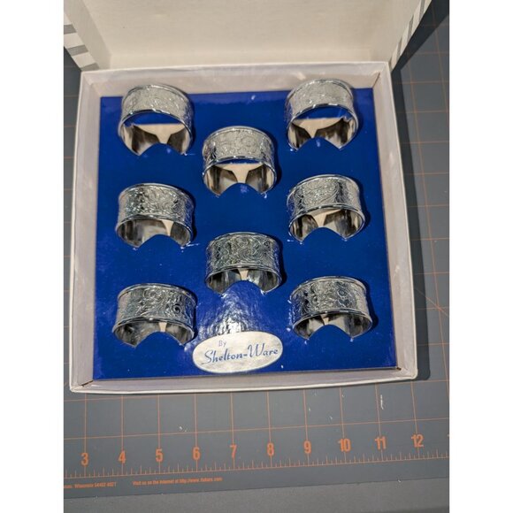 Vintage Silver Paisley Swirl Napkin Rings Set By Shelton Ware Dinner Party - Picture 7 of 15